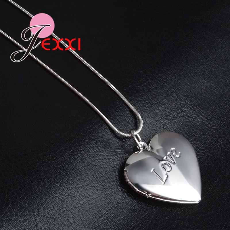 Romantic Locket 925 Sterling Silver Heart Love Frame Pendant Necklaces For Women Snake Chain Wedding Photos Necklace