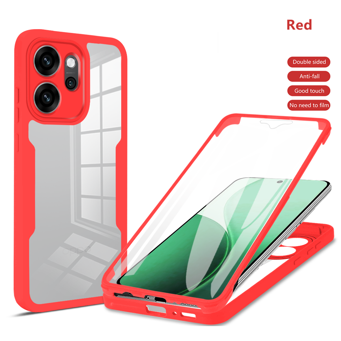 Funda protectora de cuerpo completo a prueba de golpes para OPPO Reno 14F 14 Pro Reno14 F 5G, funda protectora de pantalla, Coque Fundas: Rojo / Oppo Reno14 F 5G