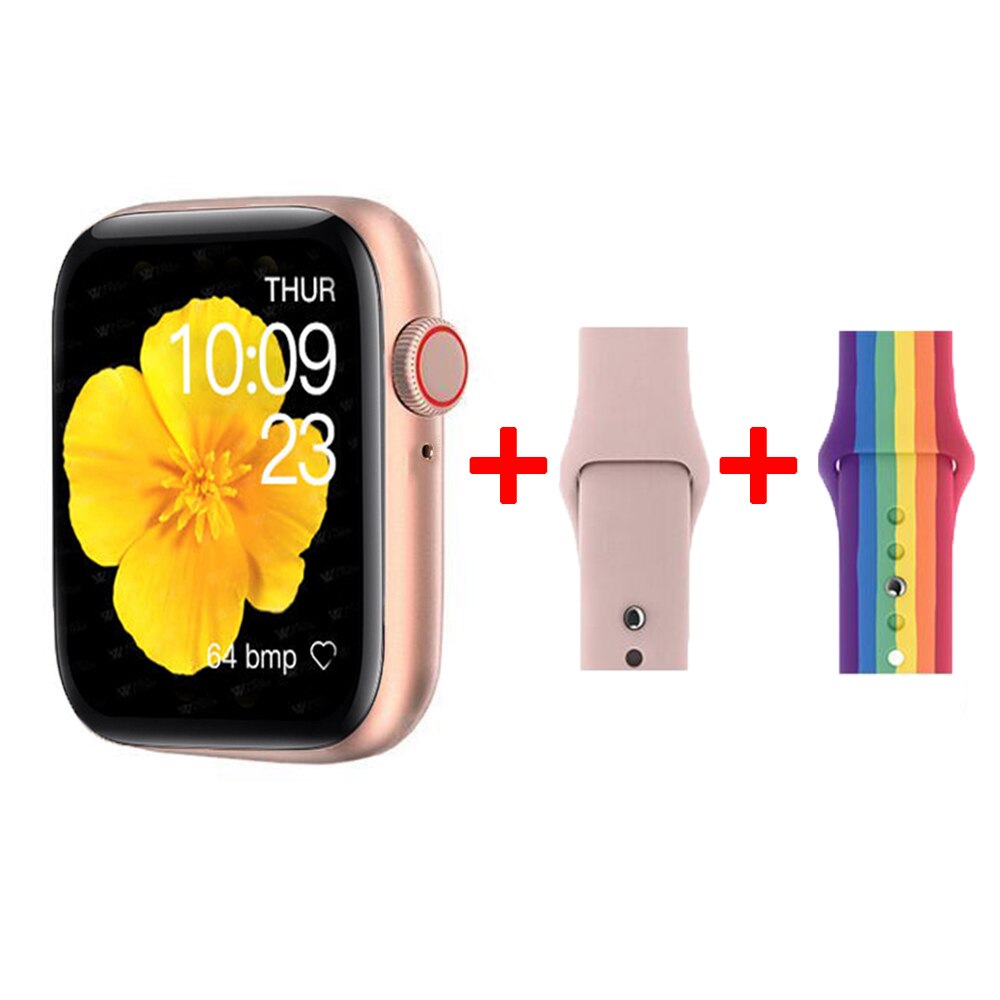 T55 + Smart Uhr Mann 44mm Full Touch Siri Zifferblatt Aufruf Sport Frauen Smartwatch Vögel Fliegen Spiele Blutdruck für Android IOS: SET 3 pink