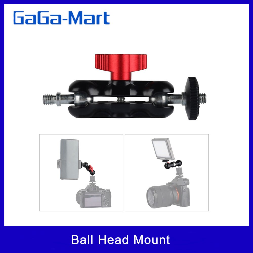 Multifunctional Ball Head Mount Mini Dual Ball Head Clamp with 1/4 Screw for DSLR Camera Monitor LED Light Flashlight