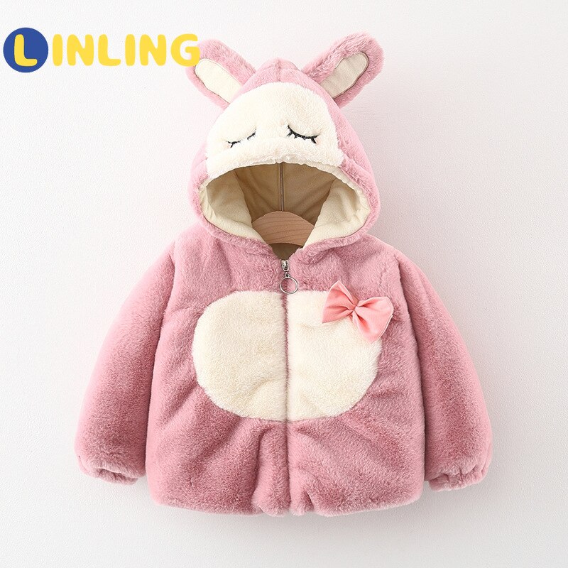 Linling Dikke Baby Jas Peuter Meisje Leuke Hooded Cartoon 3D Oor Wollen Trui Beer Scheel Rits Vest Kinderen Jas p610