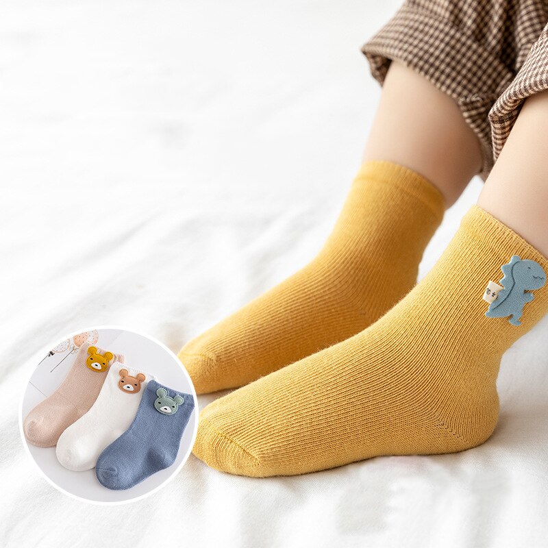 3Pairs Kids Cartoon Sokken Dier Fruit Baby Sokjes Effen Kleur Zachte Katoen Meisje Jongen Korte Sokken Voor Baby peuter 6-12M