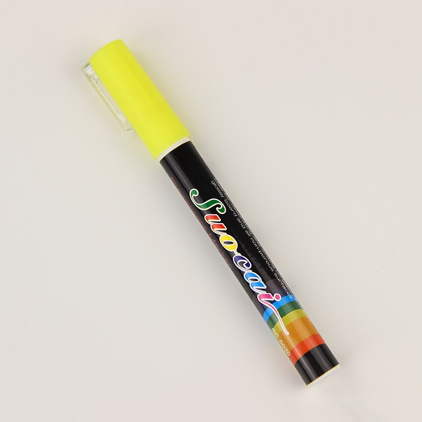 1pc reversible spisser highlighter fluorescerende flytende kritt markørpenn for led-skrive fluorescerende tavle flytende kritt: Gul
