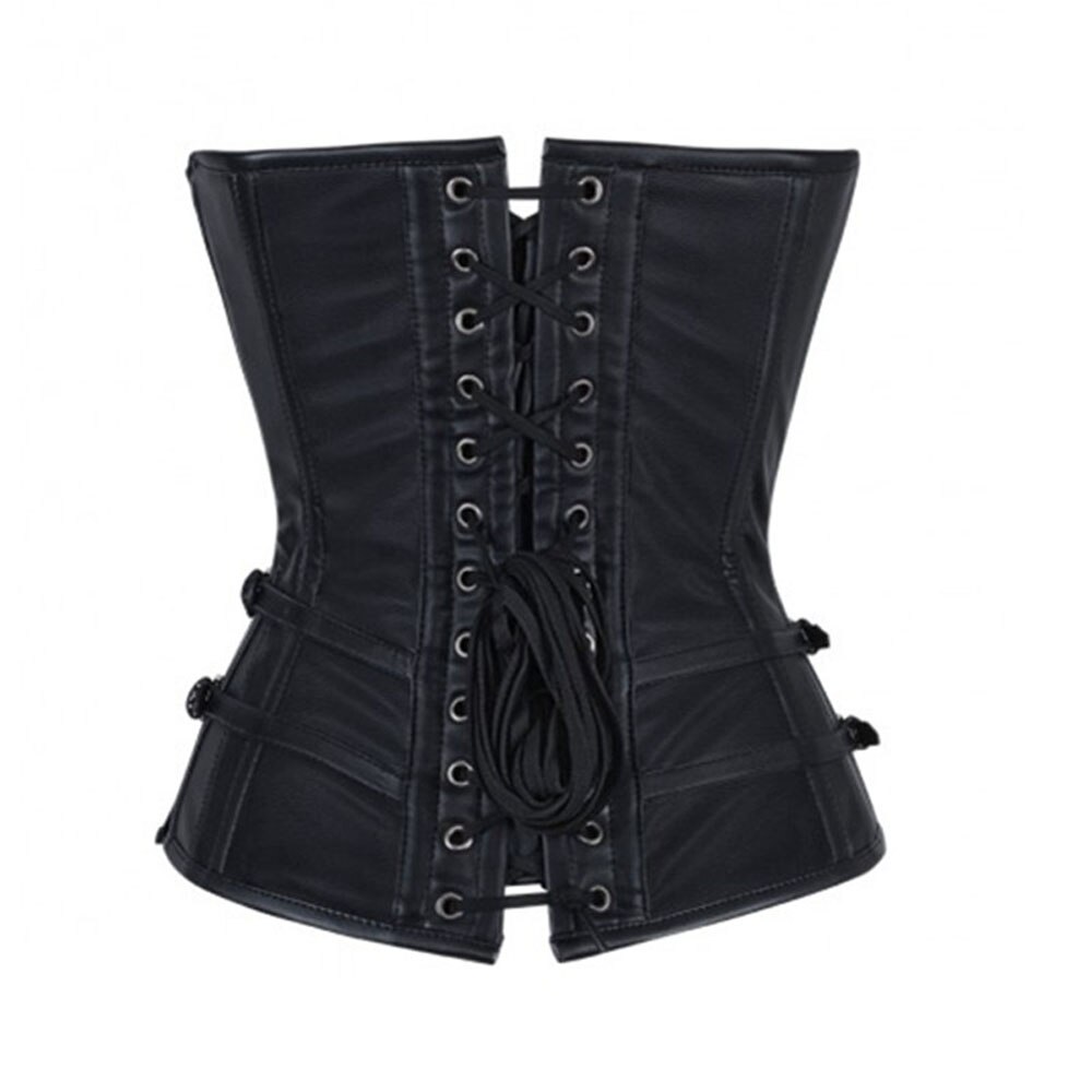 Sexet kvinder læder sliver kæde steampunk korset stål udbenet korset gotisk imiteret læder sort shaperwear corsage korsett