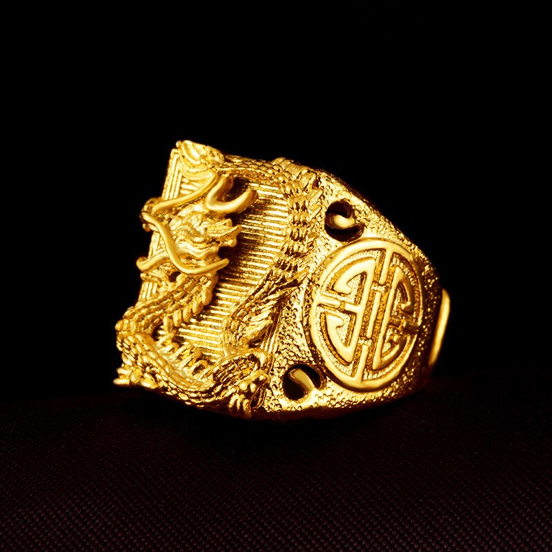 Gold Ring Top No Fade Vietnam Alluvial Gold Dragon Rings Adjustable Fist Knuckles Rings Jewelry for Men