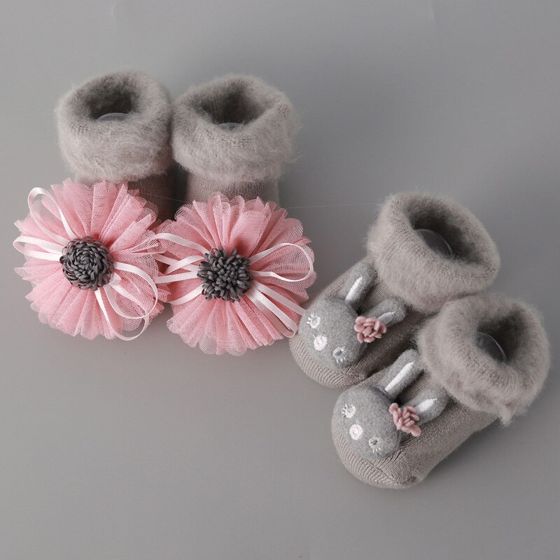 2 paar/einstellen neugeborenen-babysocken aus baumwolle, Karikatur-motiv, rutschfest, herbst-Winter-prinzessinnenblumen-socken für kleinkinder und mädchen 0-2y