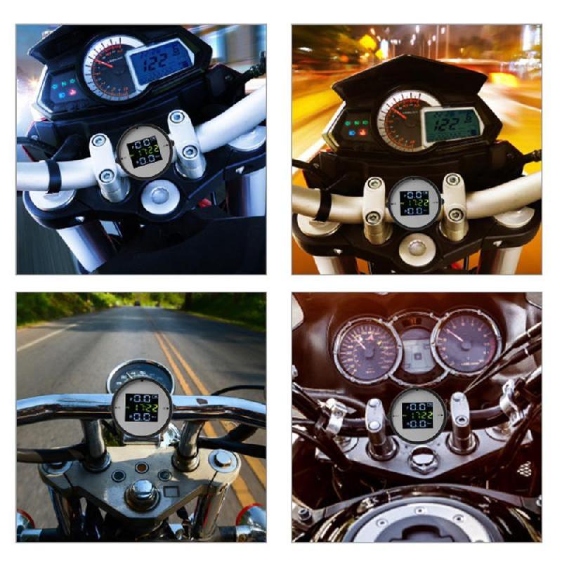 Wireless LCD Motorcycle Tire Pressure Monitoring System TPMS External Sensor Realtime Monitor Time Display Tire Pressure Gauge