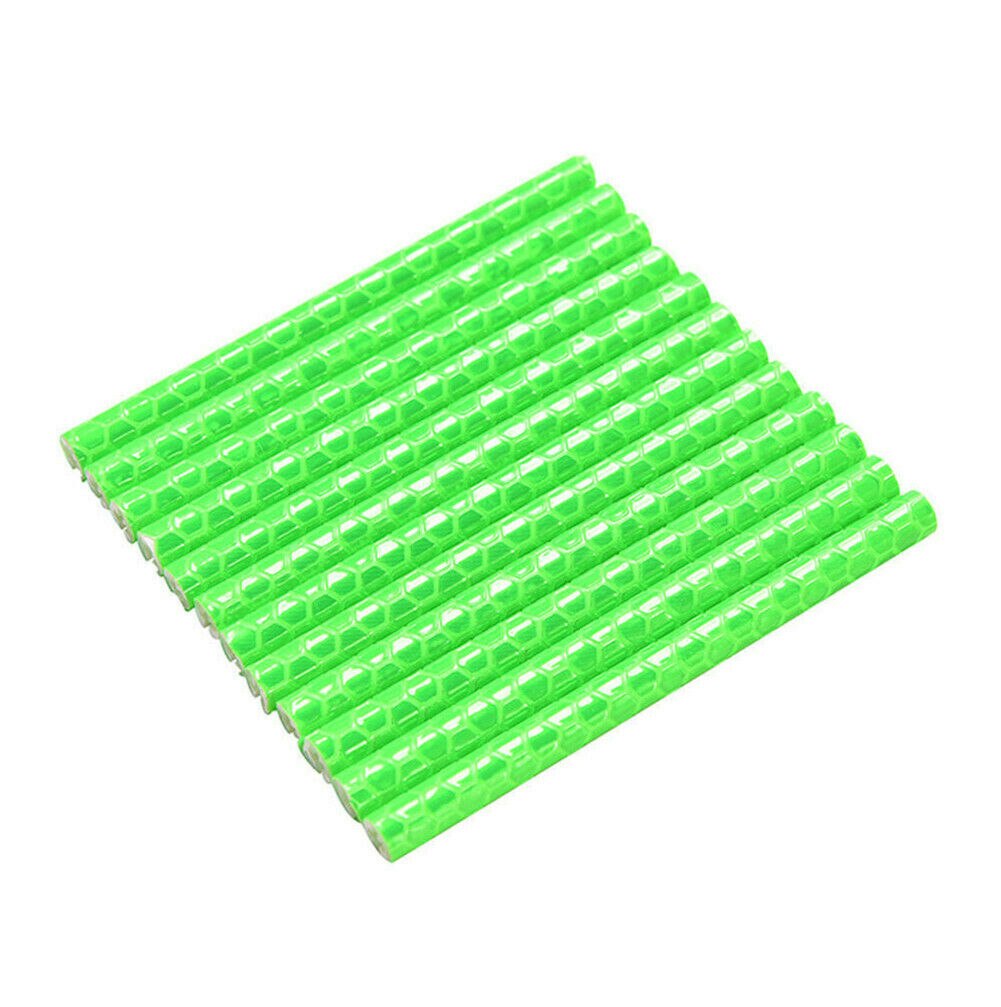 Kit de llanta de rueda de bicicleta reflectante, luz reflectante, rueda de cinta reflectante para radio, soporte de tubo de bicicleta de montaña y carretera, advertencia de seguridad con Clip, 12 Uds.: Verde claro