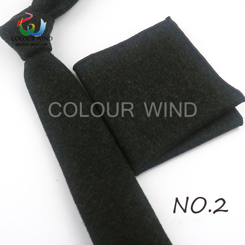 Formal Men's Wool Neck Ties Narrow Striped Solid Color Ties Set Soft Pocket Square Handkerchief Sets Lots: 2