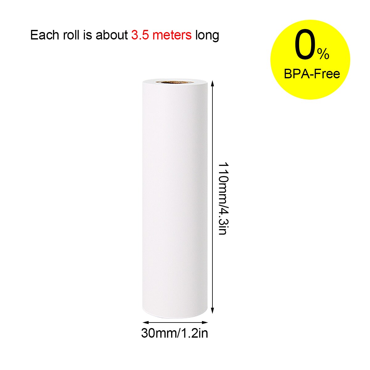 Papier auto-adhésif blanc 110x30mm, 3 rouleaux de papier autocollant imprimable pour imprimante thermique Portable