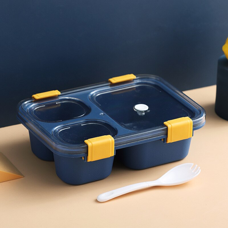 1 Pc Portable Lunch Box Bento Boxes Microwave Dinnerware For Kids Adults Food Food Storage Container Foodbox Kitchen Cocina: 3 grid blue