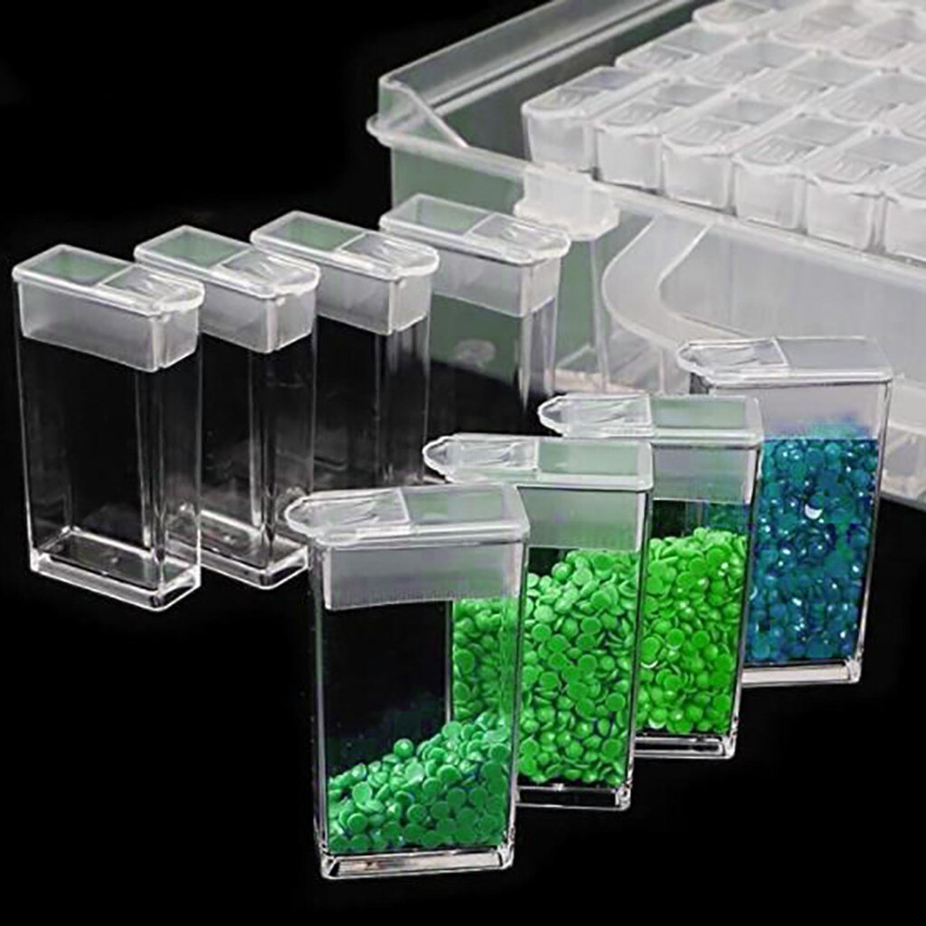 64 lattice Diamond classification box Painting Storage 5D Diamond Embroidery Sorting Box With Funnel Plate 200PC Sticker Tweezer