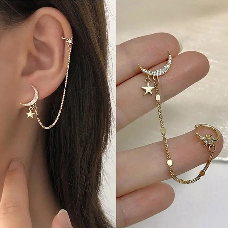 Koreanische Achteckigen Stern Quaste Ohrring für Frauen Ohr Manschetten Kühlen Schmuck Kette Jahrgang Kristall Ohrringe Geburtstag Party: 44