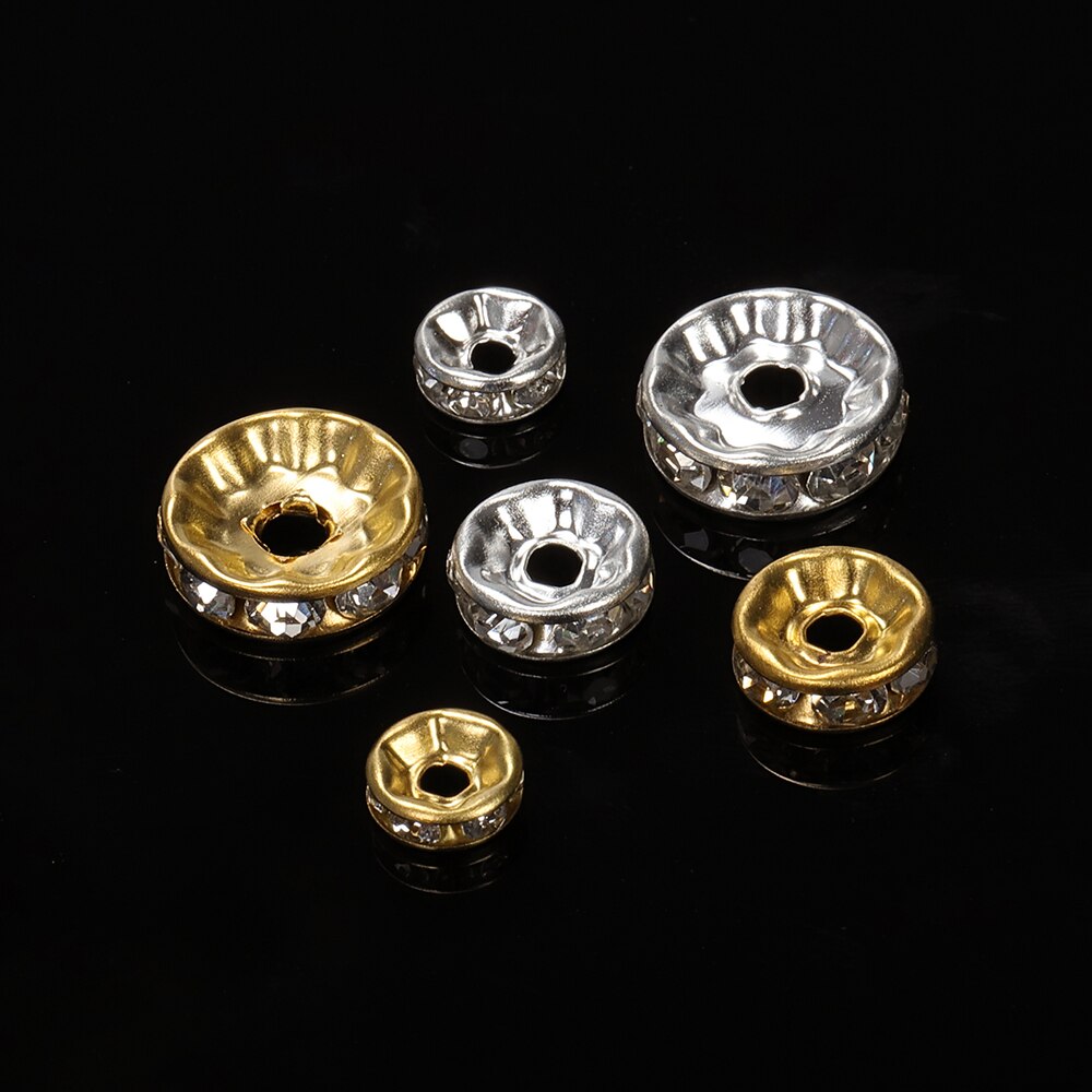 100 stks 4/6/8 / 10mm Goud Zilver Strass Rondelles Kristal Kralen Ronde Losse Spacer kralen Voor Sieraden Maken DIY Accessoires