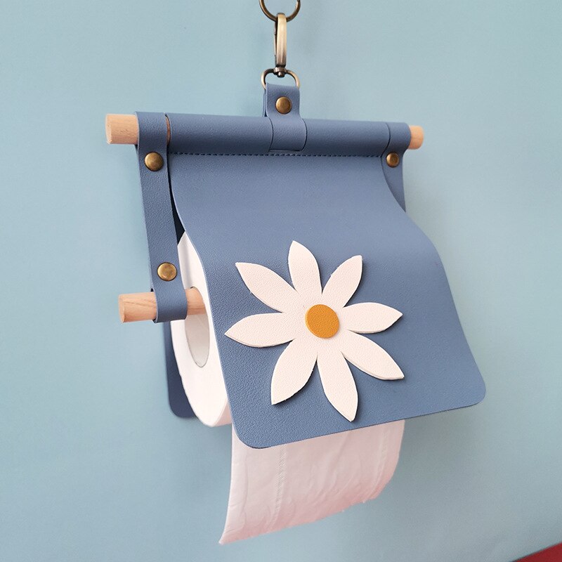 Handmade Leather Toilet Paper Holder Waterproof Flower Bathroom Roll Tissue Box Washroom Contact Paper Storage Rack Home Decor: blue