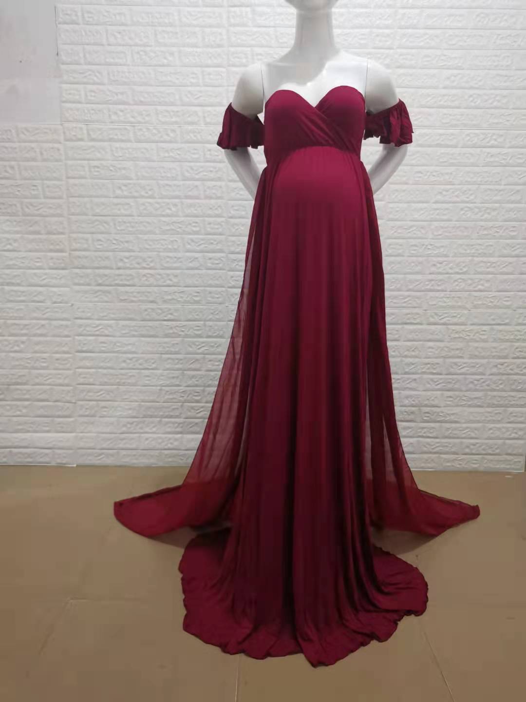 Sexy Moederschap Avondjurken Zwangerschap Jurk Voor Photoshoot Chiffon Lange Zwangere Vrouwen Maxi Gown Fotografie Prop Baby Shower