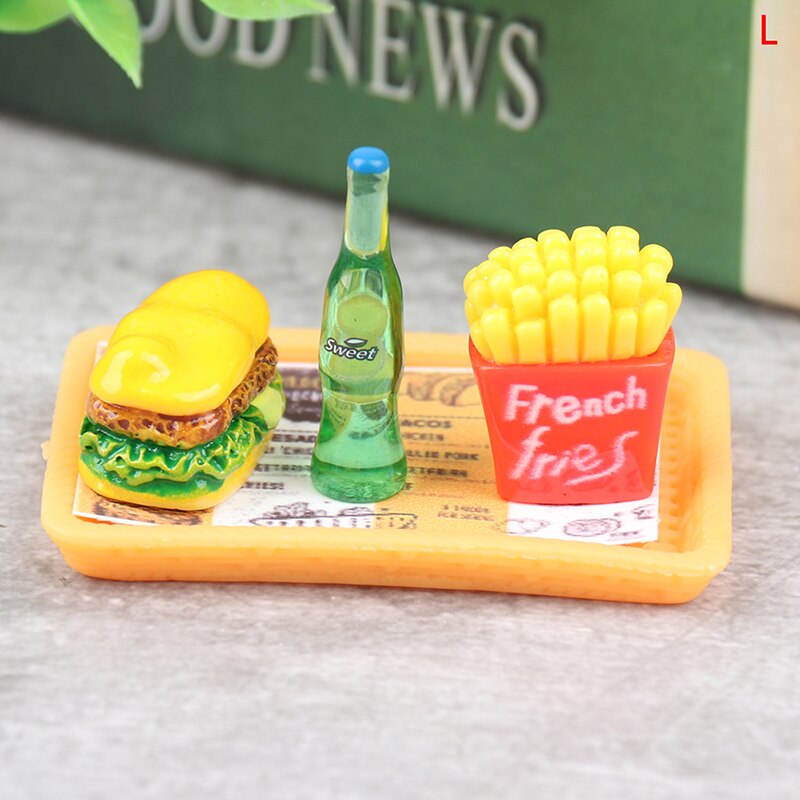 Dollhouse Trays Plates Mini Hamburg Food Dishes Kitchen Tableware Decor Toy for children Girls For Dollhouse Accessories: L