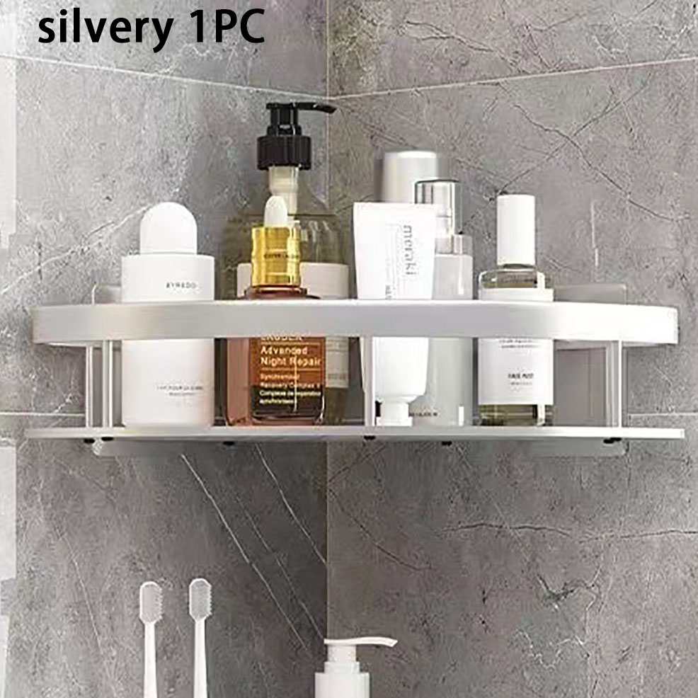 1pc badeværelseshylder makeupopbevaringsorganisator aluminiumslegering shampoohylde bruserhylde badeværelsestilbehør væghylde uden boremaskine: Rød