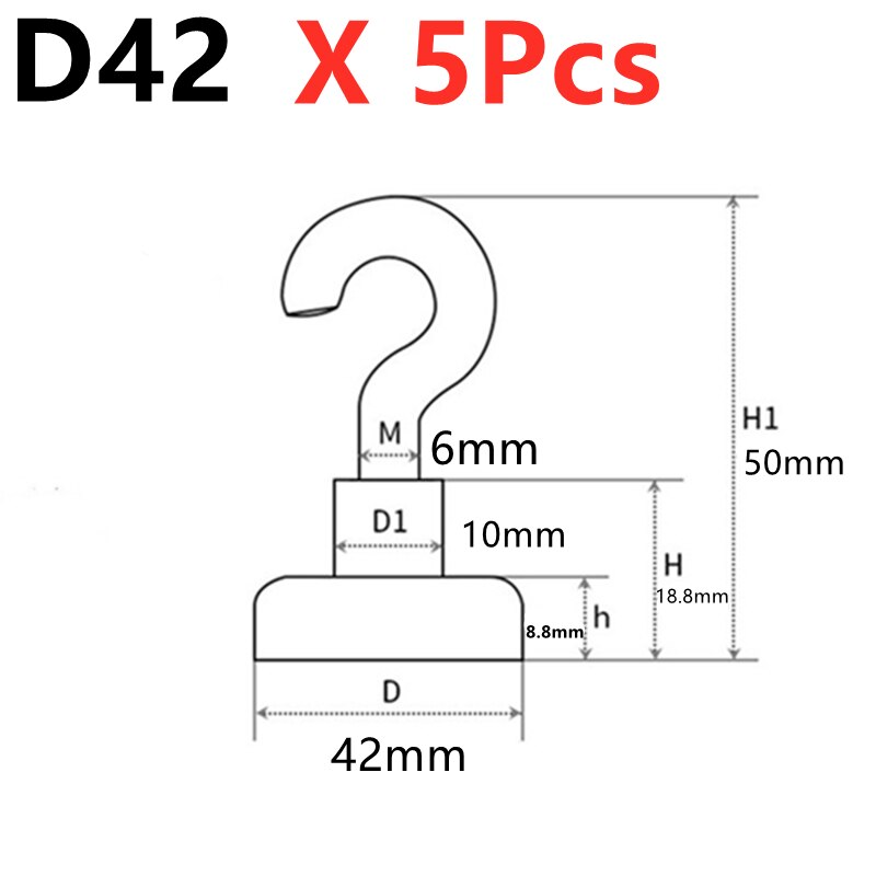 Heavy Duty Magnetic Hook Multiple specifications Strong Neodymium Magnets Hook Home Kitchen Workplace etc Storage Organization: D42    Silver
