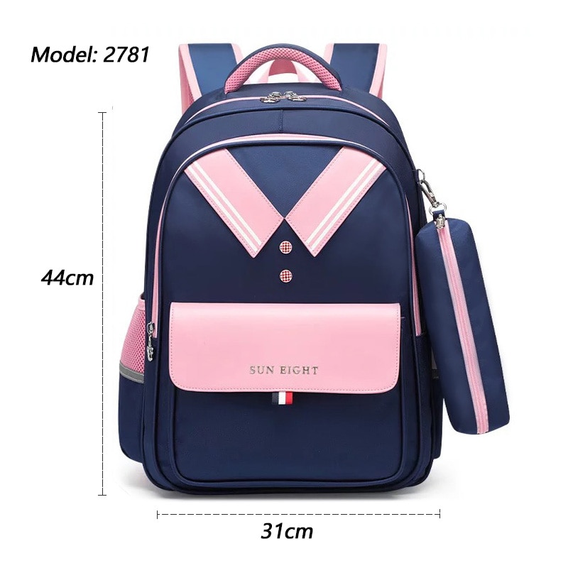 Sun otte skoletasker til piger skoletaske børn rygsæk ortopædiske ryg børn tasker: Lyserød 2781