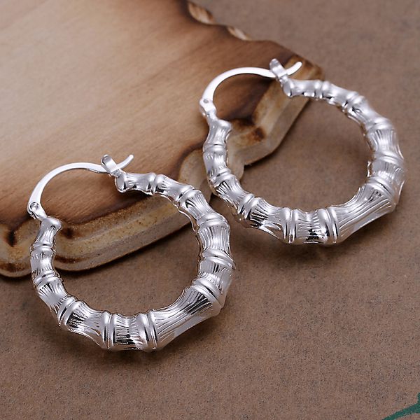 verzilverd oorbellen, 925 mode zilveren sieraden bamboe oorringen voor vrouwen SE139