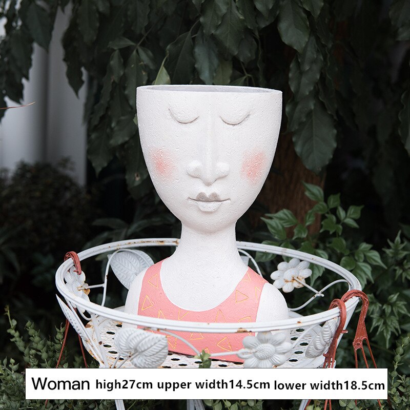 Humanoid keramik urtepotte karakter siddende stilling skulptur vase desktop blomsterarrangement container sukkulenter plantepotte: Kvinde en