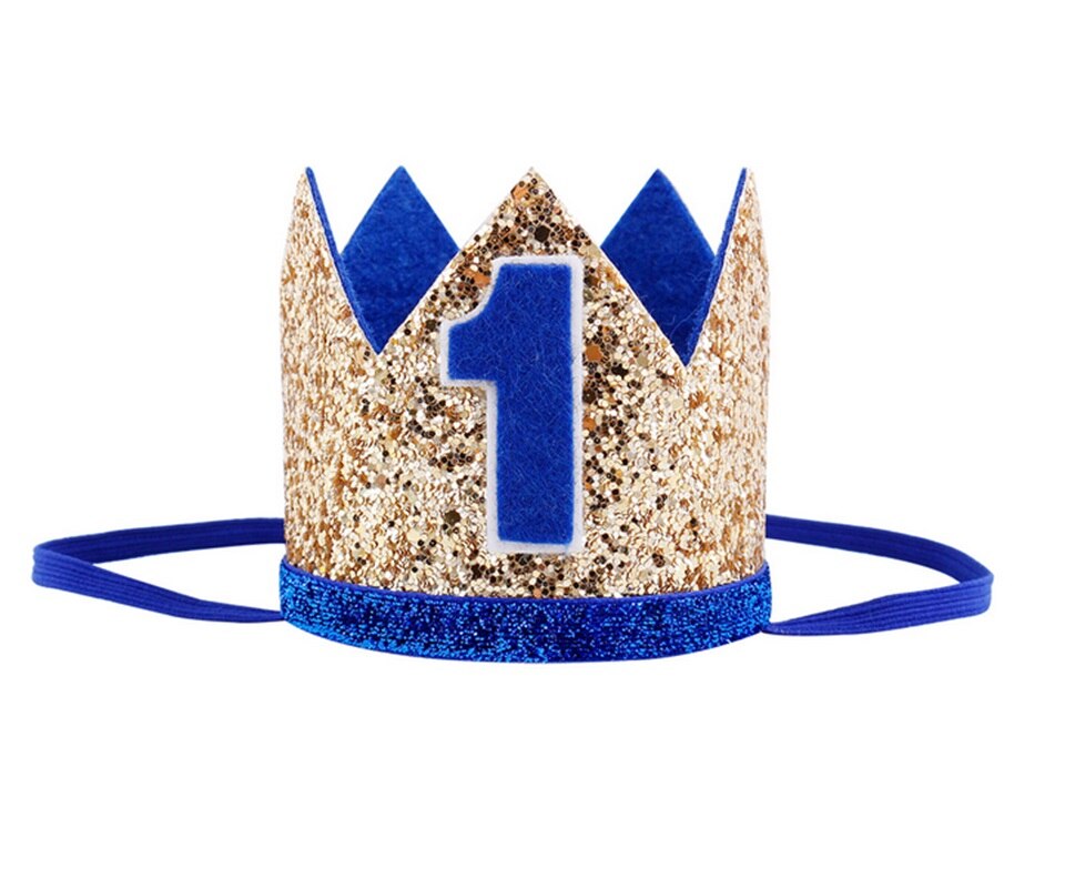 Gutter første bursdag sølv blå krone barn gylden blå 1st bursdag gutt antrekk til kake smash sparkle kongelig bursdagsfest hatt