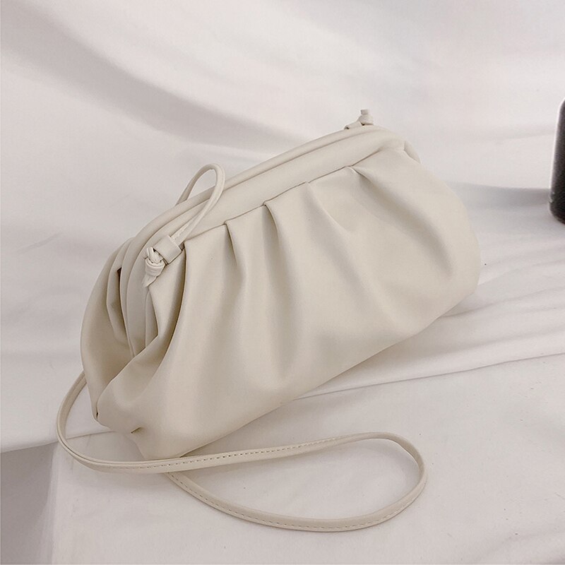 Herald jour pochette soirée sac à main sac femmes grand ruché oreiller sac en cuir pochette sac à main sac blanc noir vert: Beige / 11x28x10CM