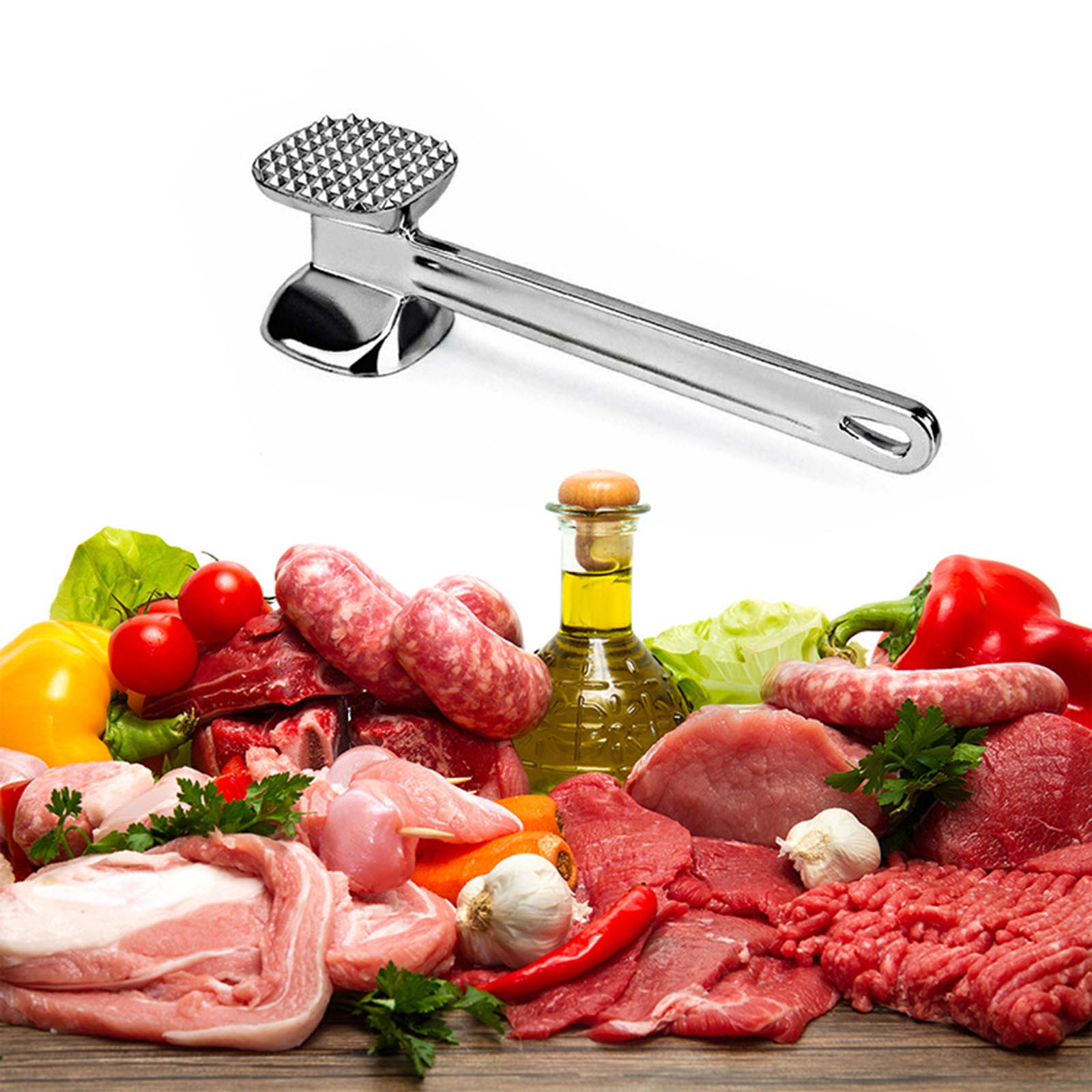 Meat Tenderizer Hammer Tool Dual-Sided Nails Meat Mallet Meat Hammer for Steak Chicken Fish Meat Pounder W/ Rubber Comfort Grip