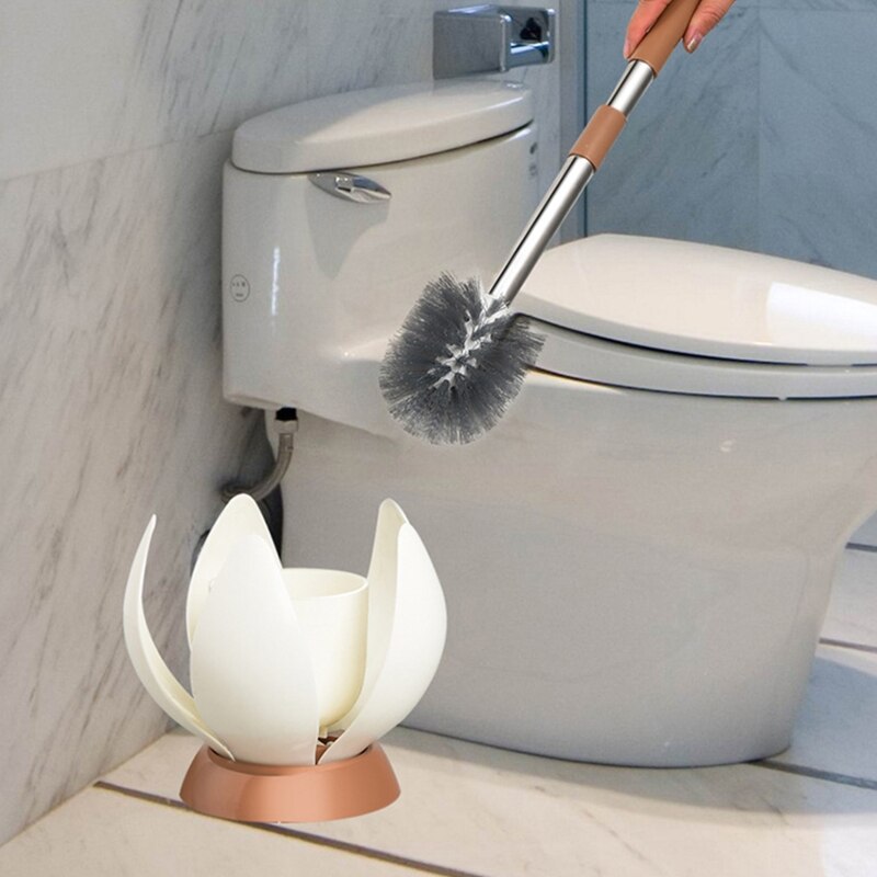 Modern Toilet Brush and Holder Automatic Opening and Closing Lotus Holder