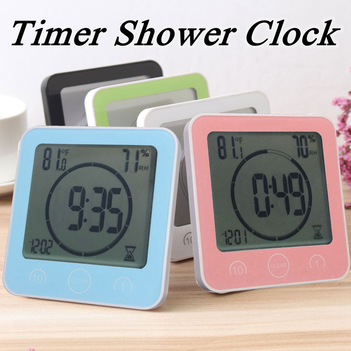 LCD numérique horloges murales étanche douche salle de bain mur aspiration horloge minuterie compte à rebours alarme temps température humidité mètre