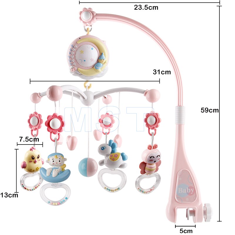 Baby Rammelaars Wieg Mobiles Baby Speelgoed Houder Roterende Wieg Bed Bel Met Muziek Box Projectie Voor 0-12 Maanden pasgeboren Baby