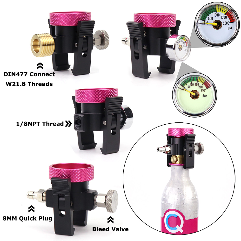 SODA roze Quick Connect CO2-cilinder navuladapter aan/uit-adapter met ontluchting en meter en snelstekker en DIN477