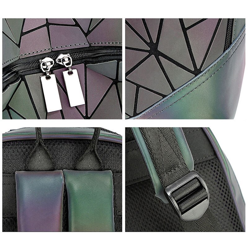 Neue Frauen Rucksack Geometrische Falten Tasche Kleine Studenten Schule Taschen Für Teenager Mädchen Leucht Rucksäcke Hologramm Täglichen Rucksack