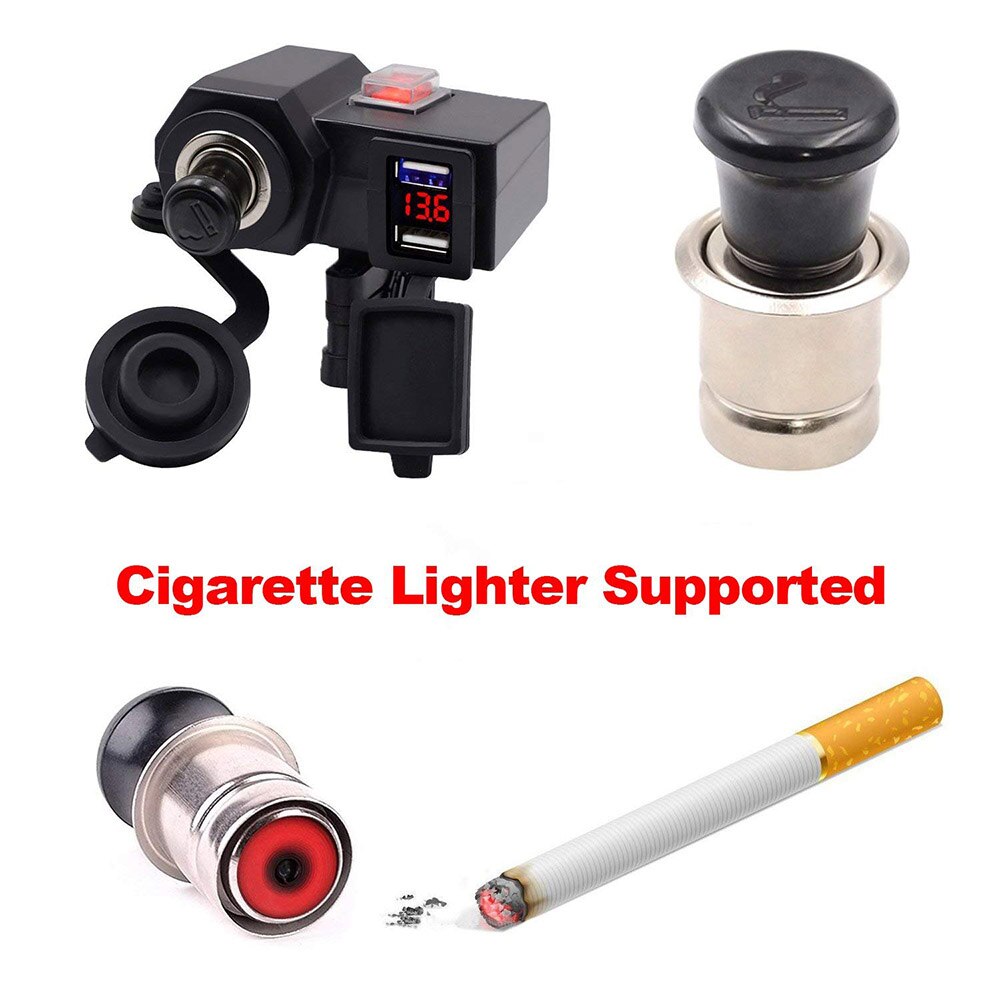 Aileap Motorcycle Cigarette Lighter Socket Dual USB Ports Phone Charger Adapter with Battery Voltmeter and Power Switch