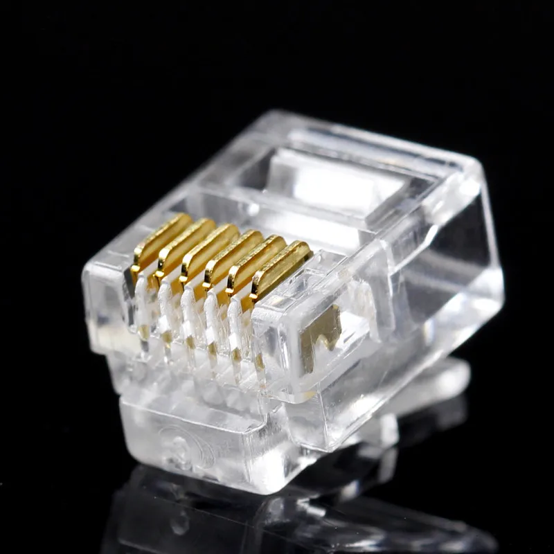 RJ12 Connector 6P6C Modular Head Phone Cable Plug Gold Plated Crimp Network RJ 12 Telephone Connectors Crystal Plugs
