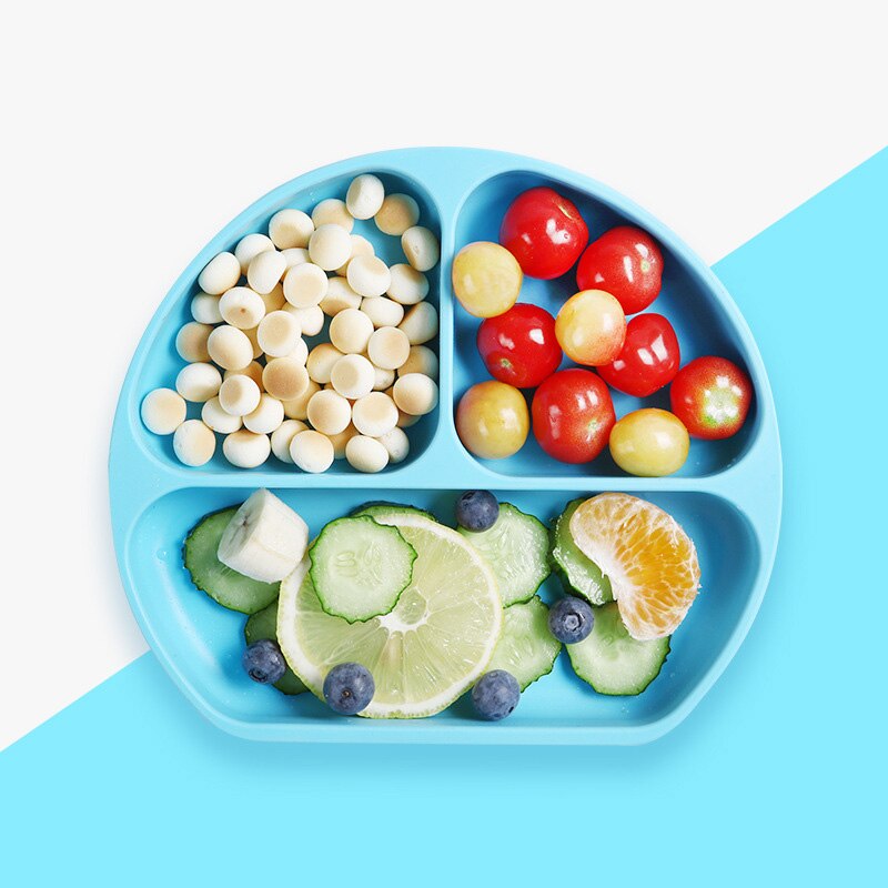 Xcqgh Food Grade Silicone Baby Kinderen Servies Schotel Vork Lepel Bib Set Babyvoeding Producten Plaat: blue dish