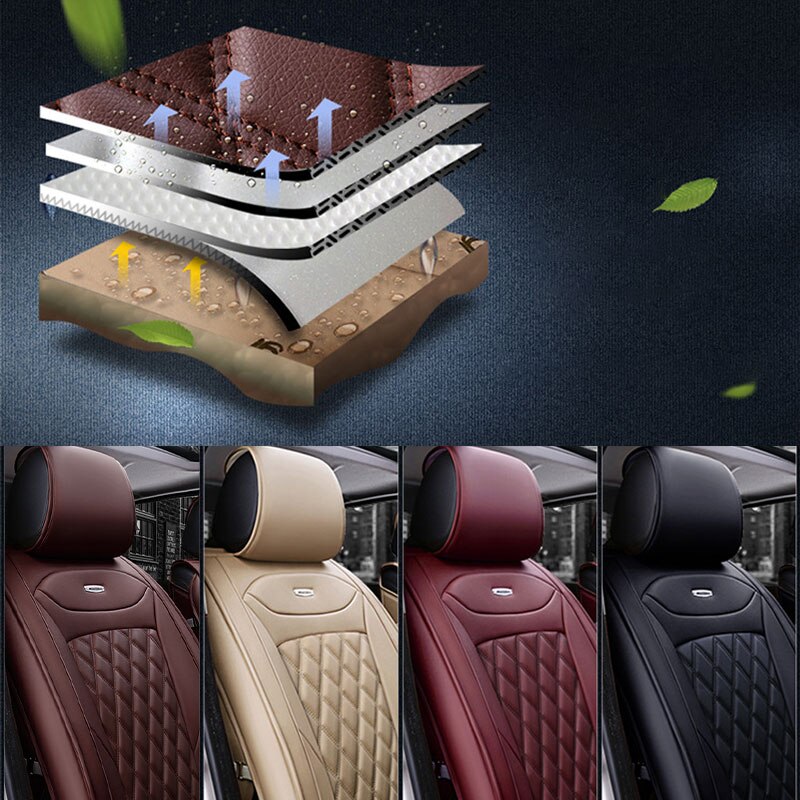 Funda de polipiel para asiento de coche, cojín de asiento de fila delantera, Protector de asiento envolvente Universal para Sedán, SUV, camioneta