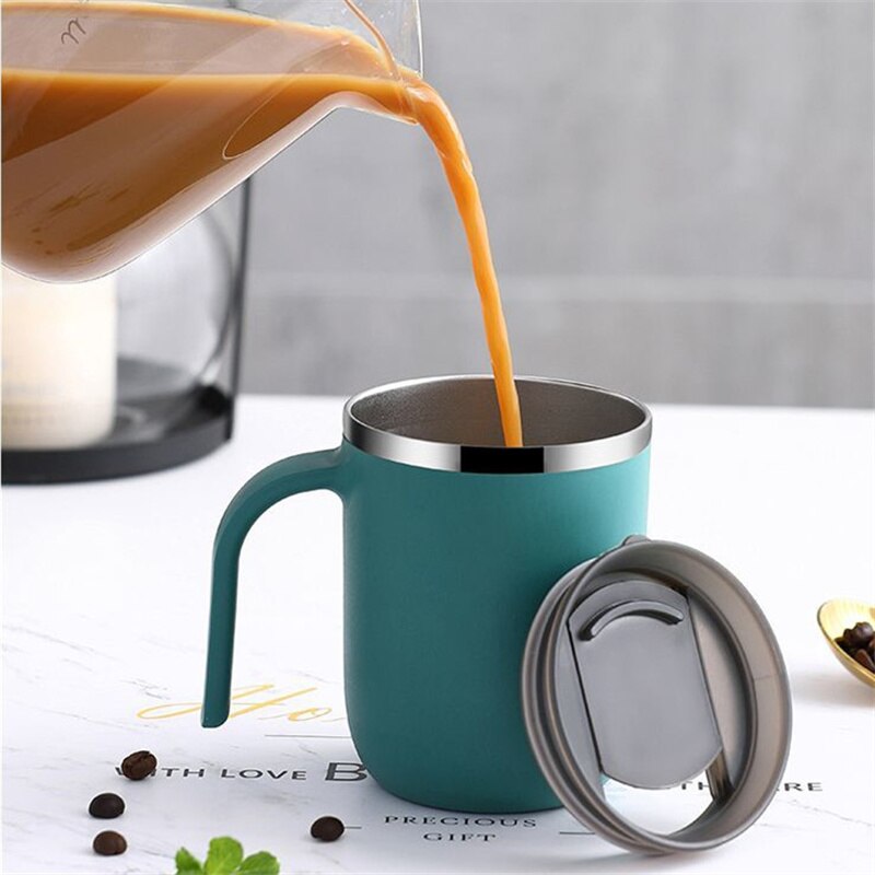 400Ml Koffie Mok 304 Rvs Isoleren Warmte 100% Lekvrij Melk Cup Met Deksel Keuken Drinkware Ontbijt Thee Mok J451