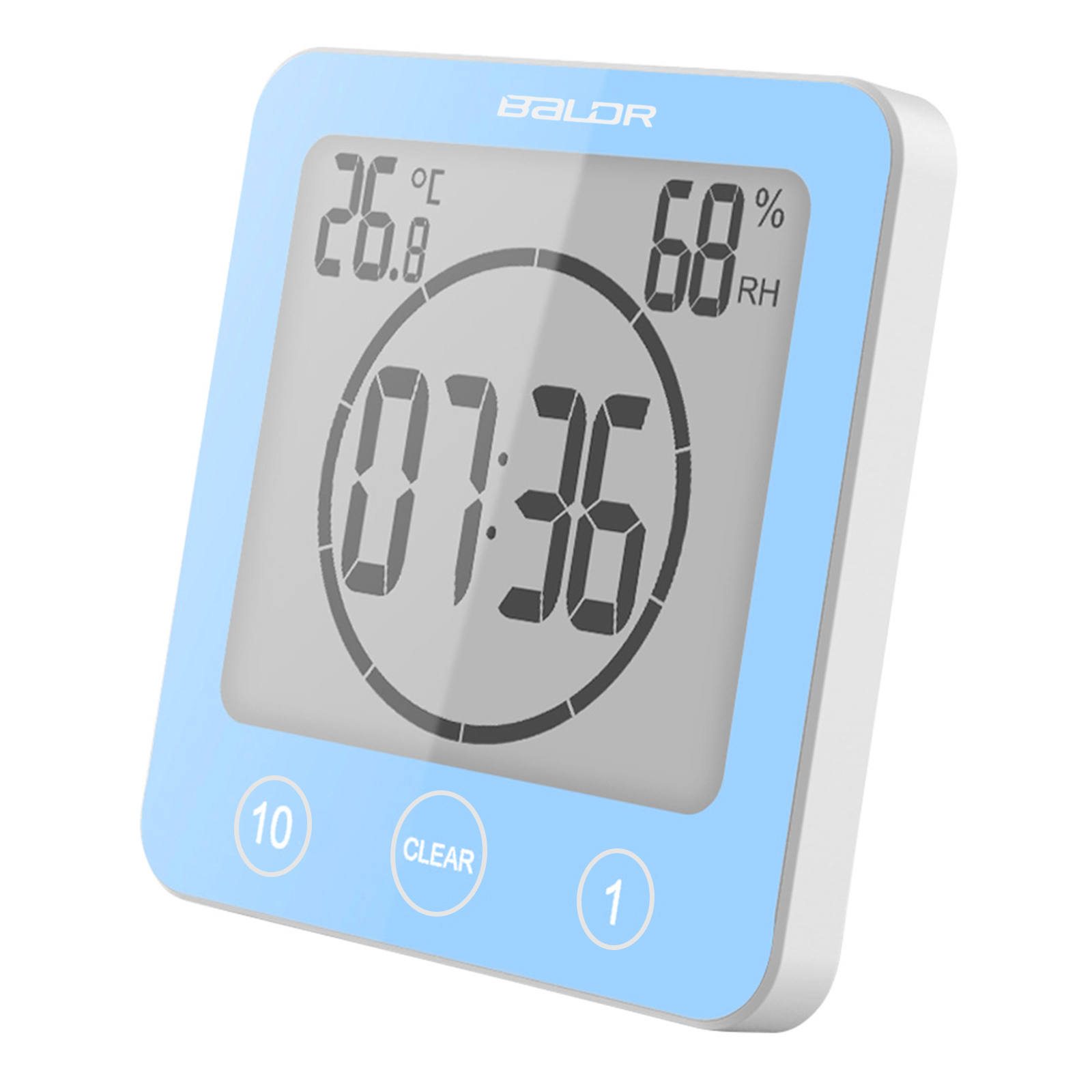 Reloj de pared Digital LCD para baño, cronógrafo de pared con pantalla LCD, resistente al agua, con temporizador, temperatura, humedad, para cocina y cuarto de baño: Azul