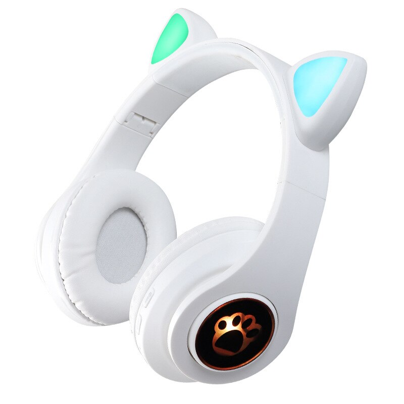 Wireless Headphone Bluetooth5.0 Headset Cat Ear Earphone LED Lights With Microphone For PC Laptop Phone: white