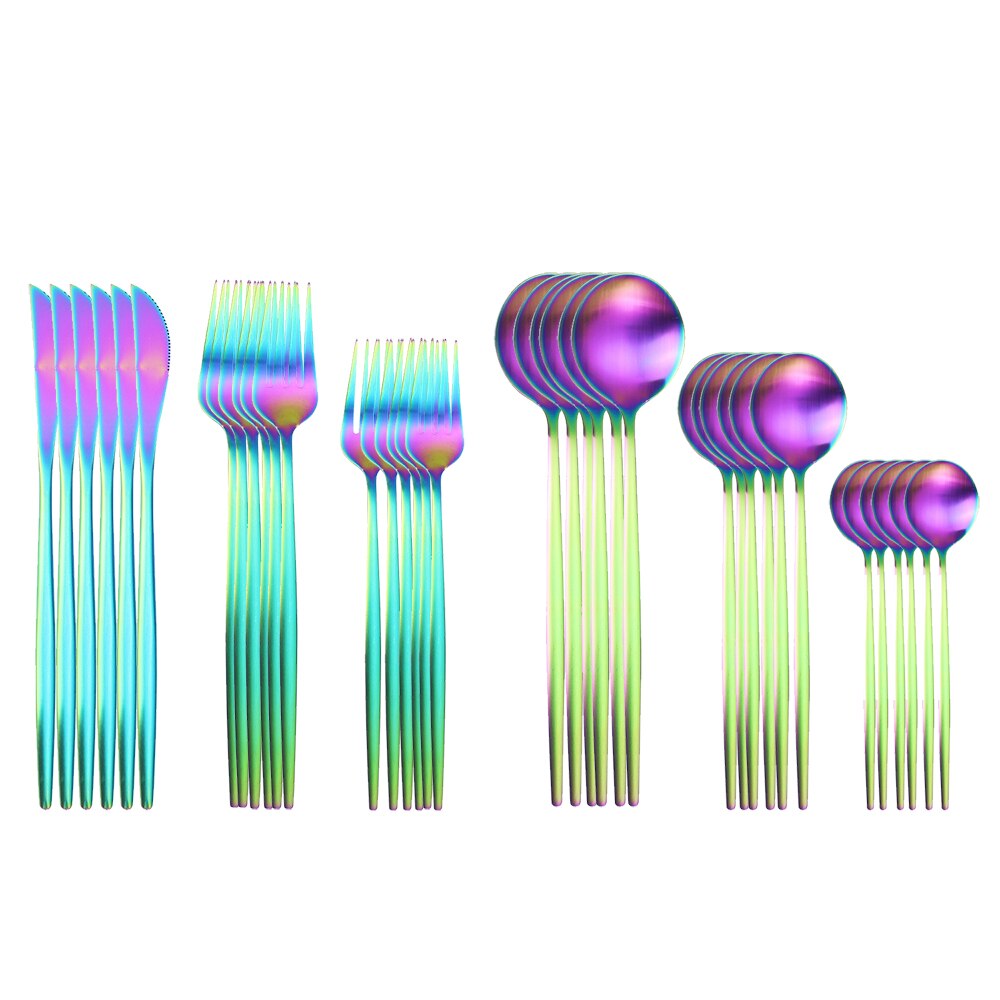 36 pièces or mat couverts ensemble de couverts en acier inoxydable vaisselle Dessert fourchette thé cuillère couteau argenterie cuisine vaisselle: Colorful
