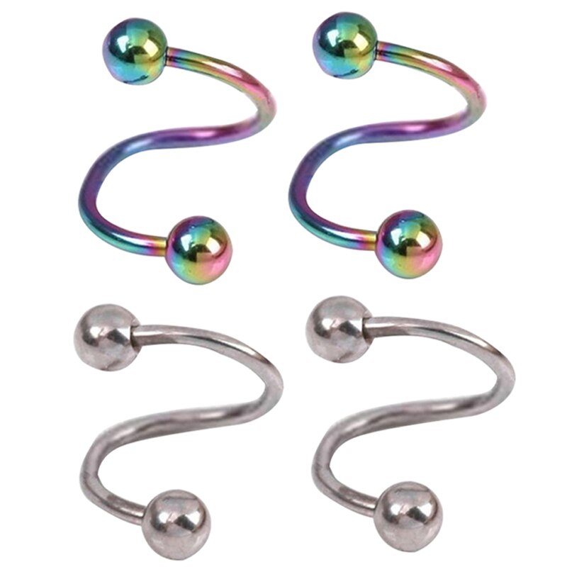 Kili 2x Rvs Flexo Twist Helix Kraakbeen Ring Oorbel Piercing Veel Multicolor & Zilver Kleur