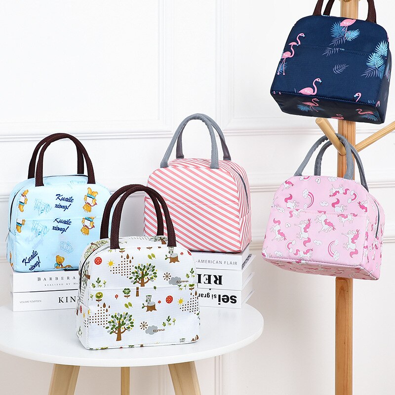 Functional Cute Pattern Lunch Bag Portable Insulated Canvas Cooler Bog Thermal Food Picnic Lunch Bags For Women Kids