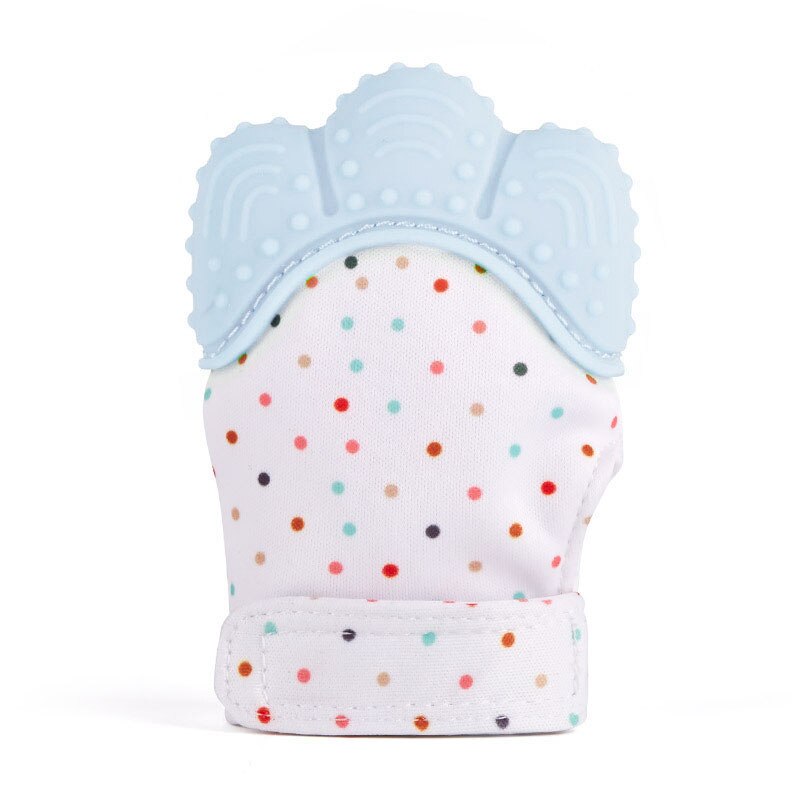 sûr Silicone bébé mitaine dentition mitaine dentition gant emballage de bonbon son dentition G0150: Bleu ciel