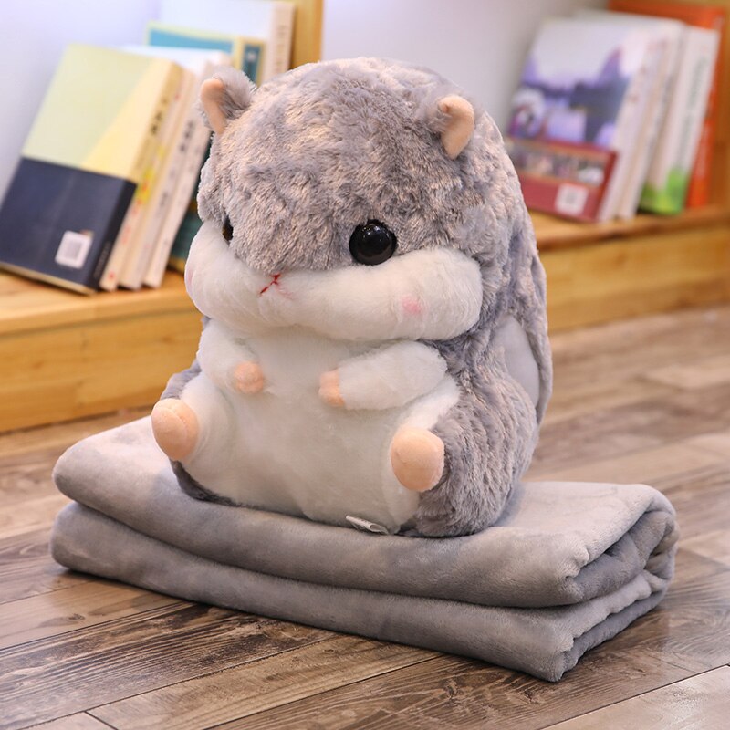 Söt hamster kudde kudde varm hand kudde korall fleece filt multifunktionell filt kudde födelsedag heminredning: Ljusgrå