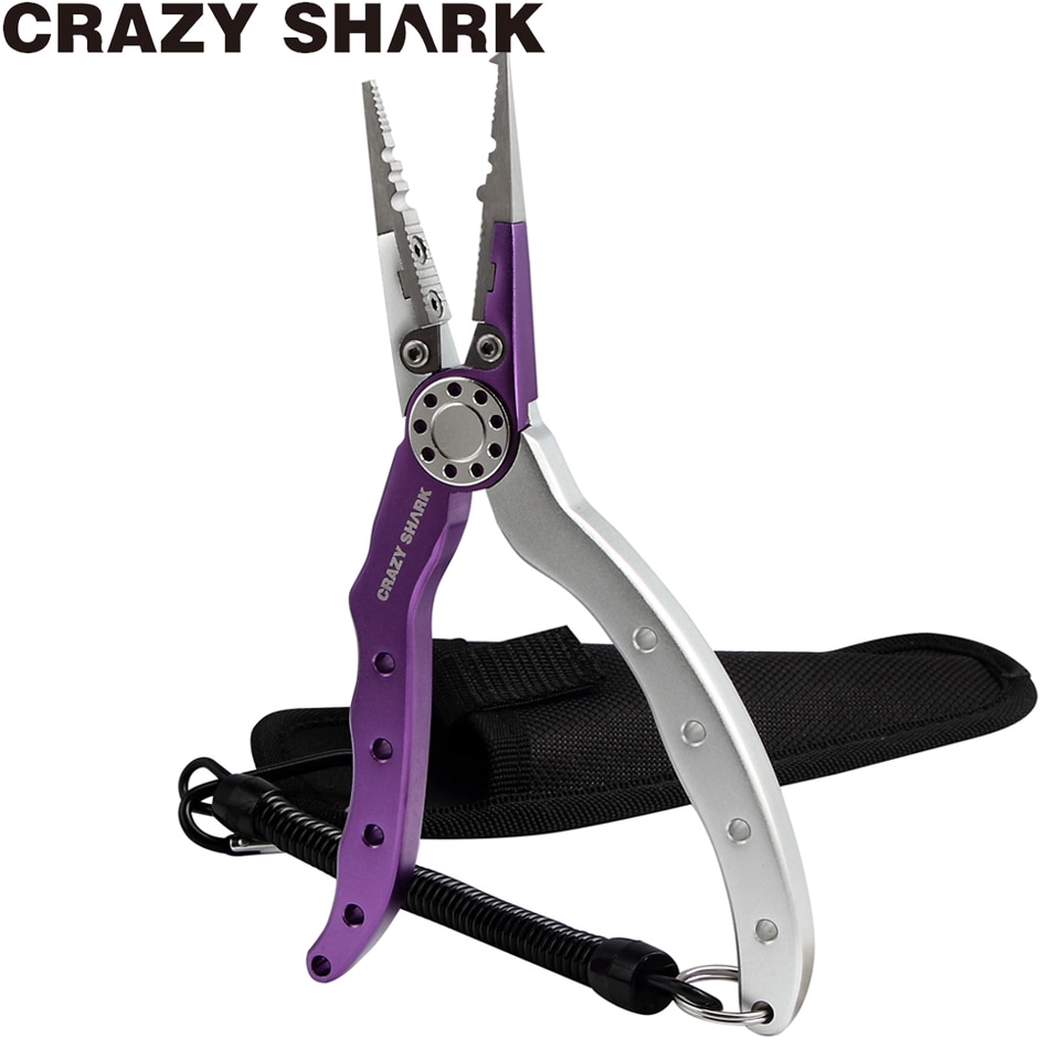 Crazy Shark 19cm Multifunctional Fishing Pliers Aluminium Hook Remover Split Ring Cutters Rustproof Saltwater Tools Carp Fishing