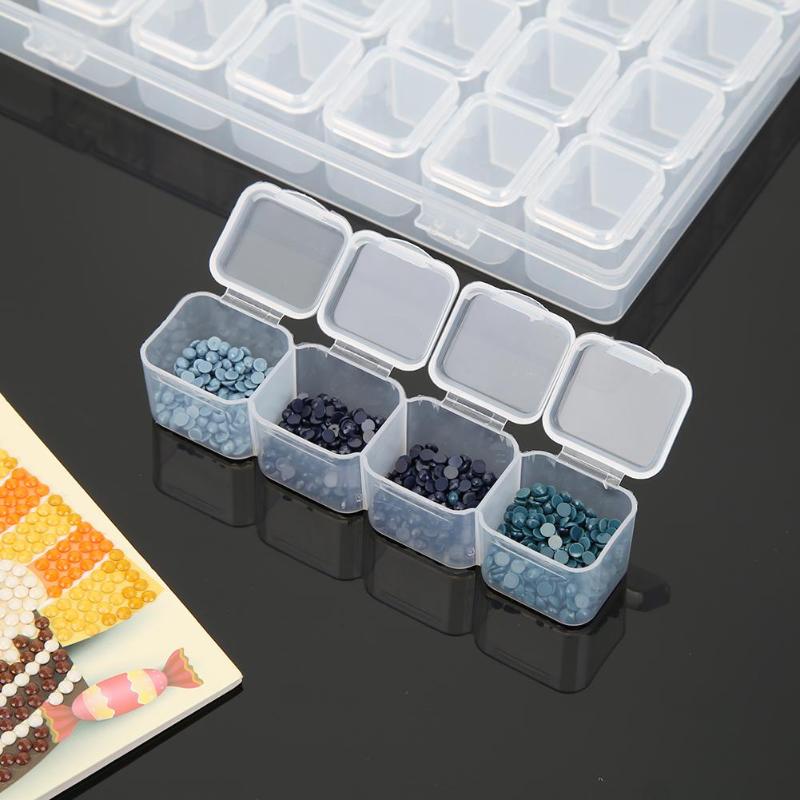 28 gitter gjennomsiktig beholder diamant maling tilbehør oppbevaringsboks plast sminke arrangør smykker perler display holder