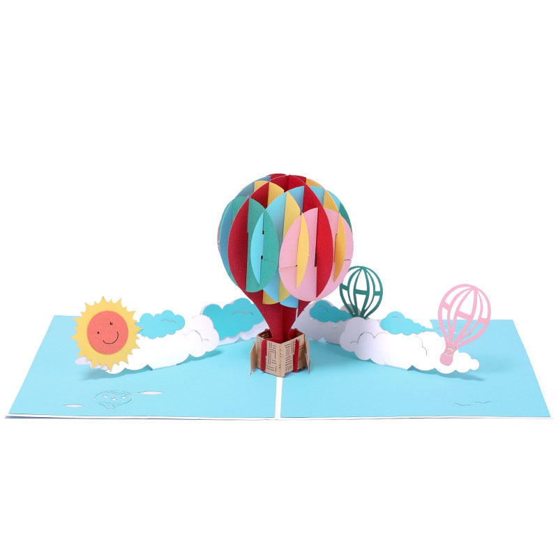 3D Handmade Color Print Rainbow Air Balloon Paper Invitation Greeting Cards PostCard Birthday Party Business Children