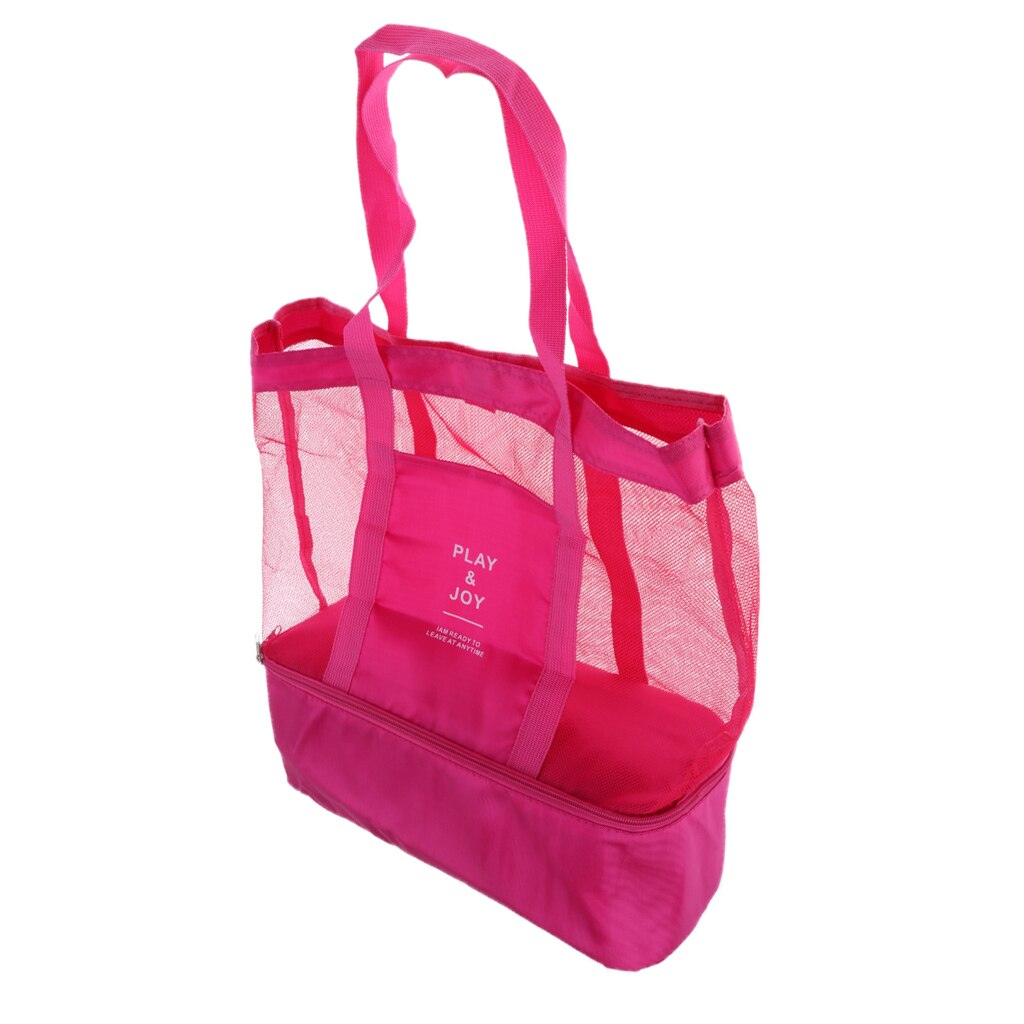 Portable 2 Compartments Insulated Cooler Bag Mesh Tote Picnic Beach Pool Parks BBQ Camping Travel